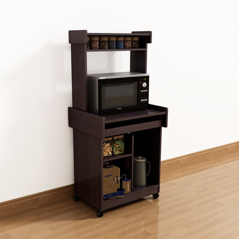 Multi-Functional Coffee Station Microwave Cart With Storage Shelf Function And Locking Castors