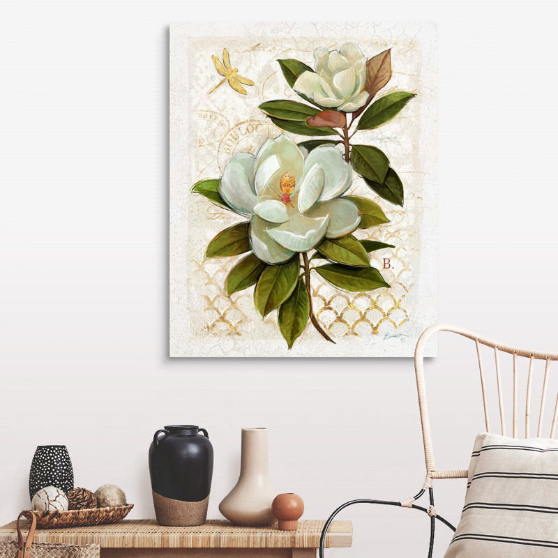 «Heirloom Magnolia» sur toile grise, H 32 po x l 40 po x P 1,25 po, Toile tendue