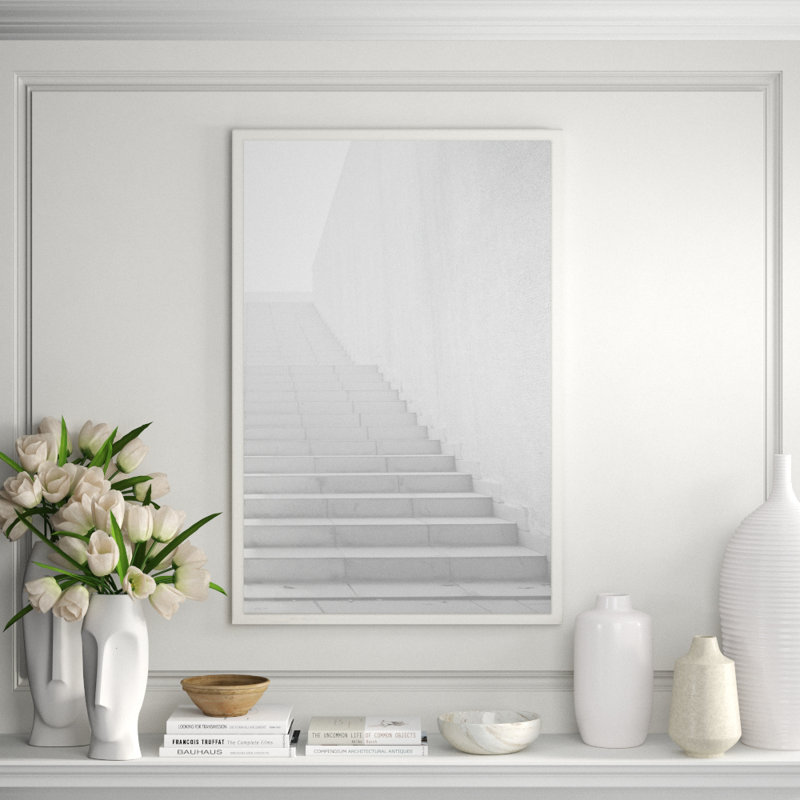 White Washed Stairs 2 B' Framed Graphic Art Print on Glass