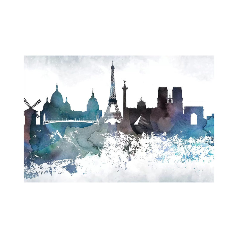 Paris Bluish Skylines - Print on Canvas, Wrapped Canvas, 30.48 cm H x 45.72 cm W
