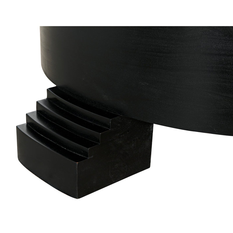 Table basse Tambour, noir frotté à la main avec plateau en placage