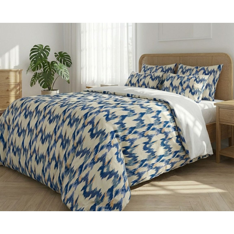 Ensemble de housse de couette, Housse de couette très grand super + 1 taie d'ore, Bleu / blanc abstrait