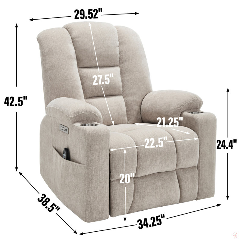 Power Lift Recliner Chair With Massage And Heat For Elderly, Overstuffed Wide Recliners, Heavy Duty Motion Mechanism With Usb And Type C Ports, 2 Steel Cup Holders