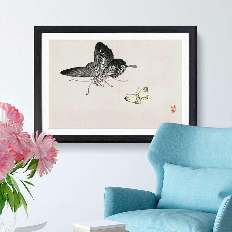 Butterflies by Kono Baireir - Picture Frame Graphic Art Print, 48cm H x 65cm W x 2cm D, Black Framed