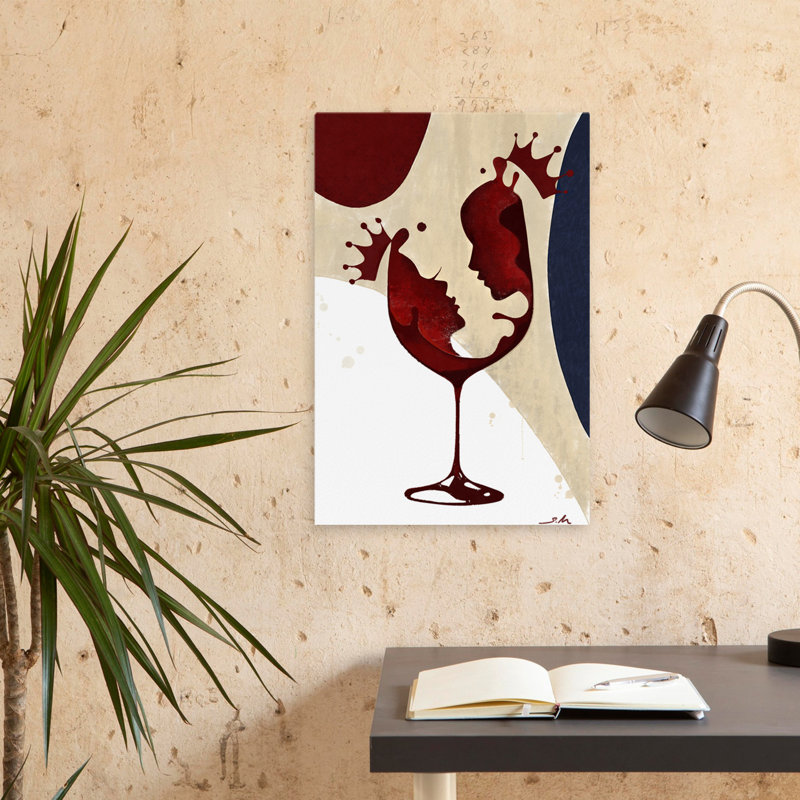 A Drink Of Love - Figurative Romance Wine Art, H 24 po x l 16 po