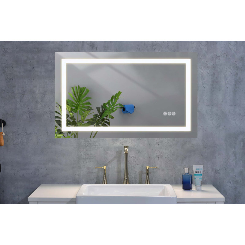 Miroir de salle de bain à DEL 40 po x 24 po avec façade et rétroéclairage, grands miroirs muraux à intensité variable antibuée, mémoire, 3 couleurs, miroir de meuble-lavabo à DEL