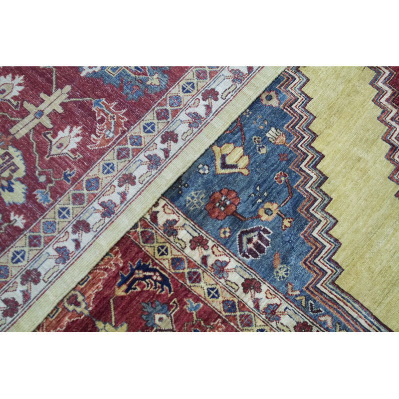 Tapis bleu et rouge noué à la main de haute qualité