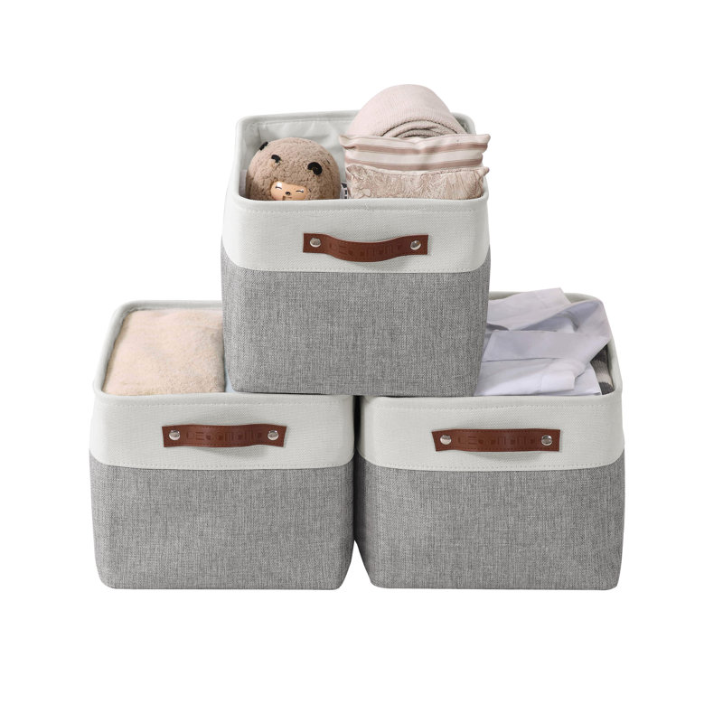 Foldable Fabric Storage Bin, 6, Grey/White