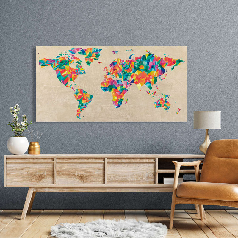Multicolor World Map (Neutral) by Joannoo - Wrapped Canvas Print, 60cm H x 120cm W x 4cm D