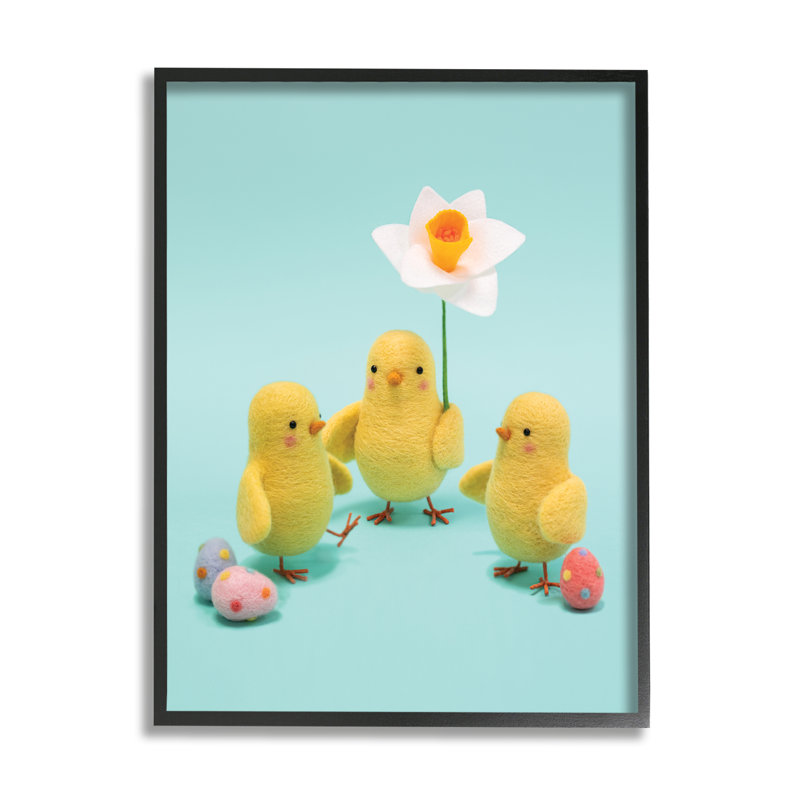 " Spring Chicks Floral Easter Eggs " by Lemon & Sugar, Midnight Black Framed Giclee, 14" H x 11" W x 1,5" D