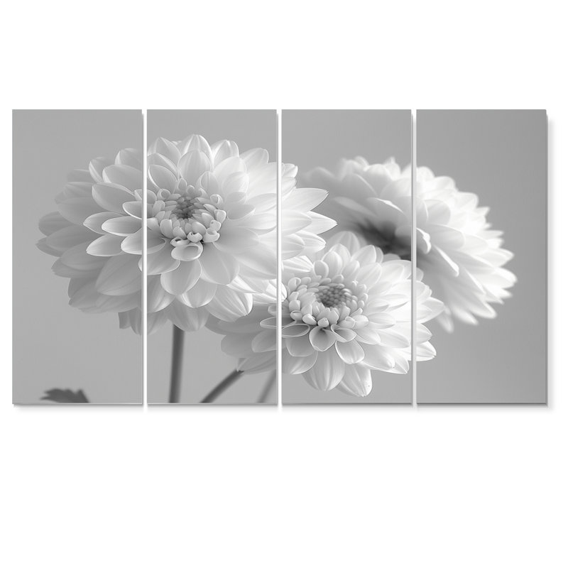 Monochromes blanc noir, «Mums Botanical Beauty II», ensemble de reproductions d'art mural, H 32 po x l 64 po