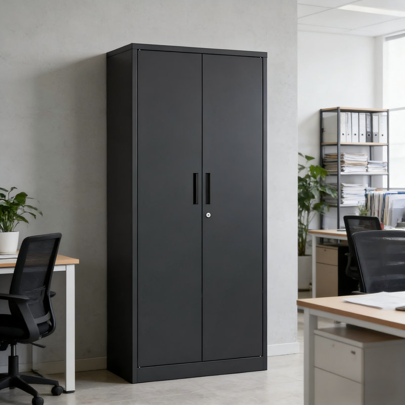 72"H Metal Garage Storage Cabinet, Black Tool Steel Locking Cabinet with Doors and 4 Shelves, Tall Cabinets for Garage Storage Systems Lockable File Cabinet for Home Office, Classroom/Pantry