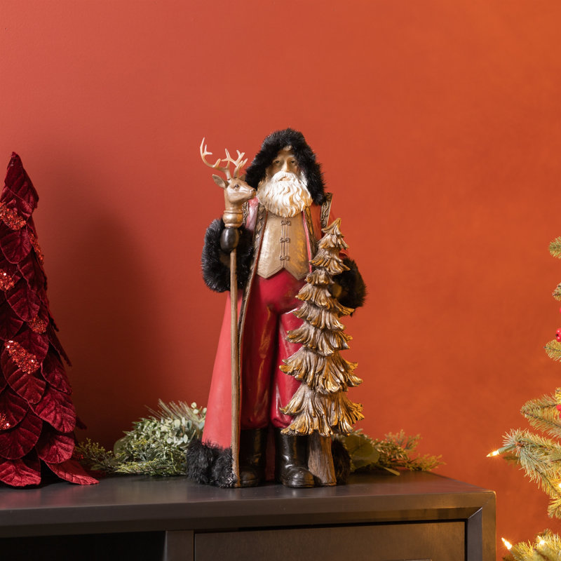 Père Noël des bois à capuchon avec bâton de cerf 19,5 po