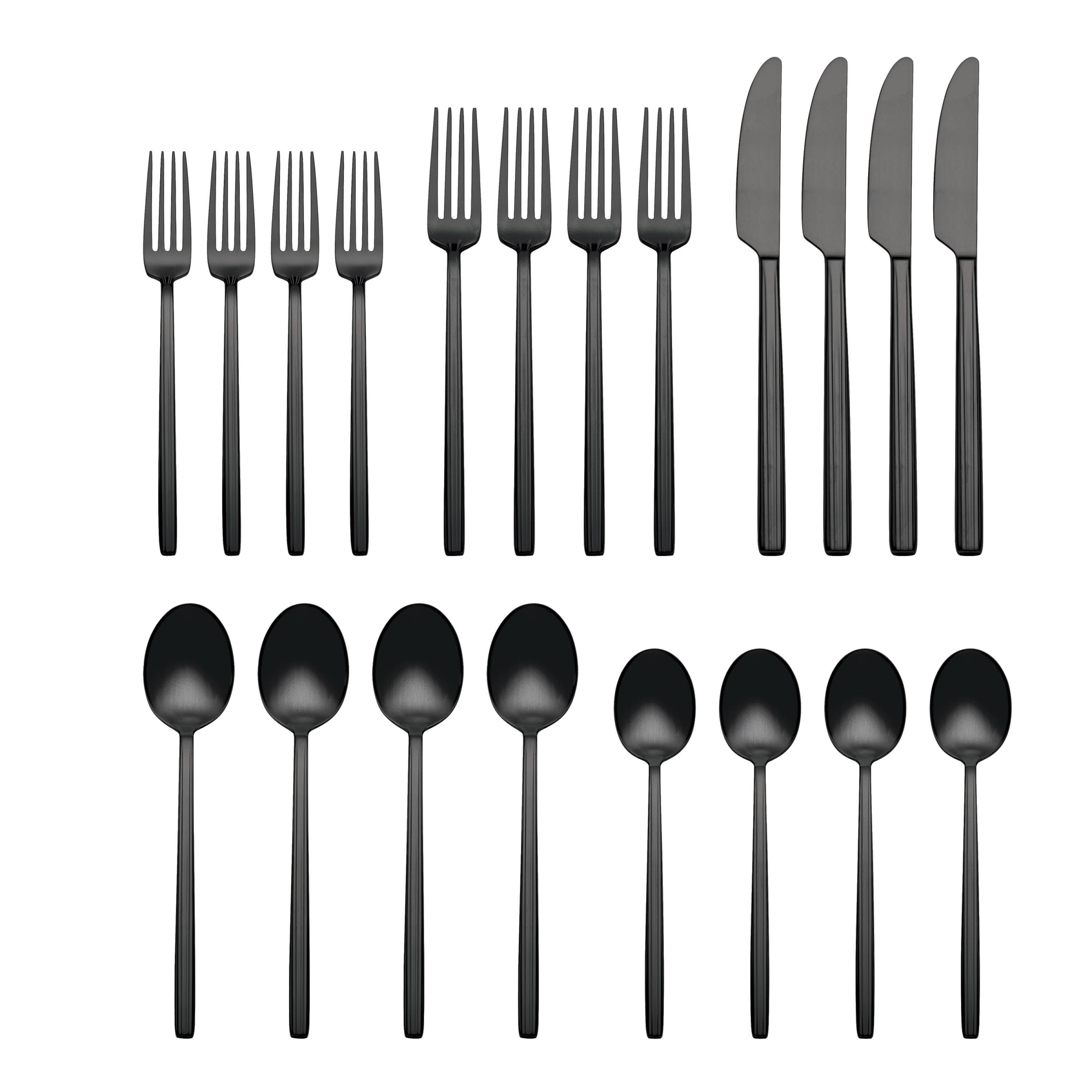 Oneida Dean Satin Champagne 20 Piece Flatware Set - Black