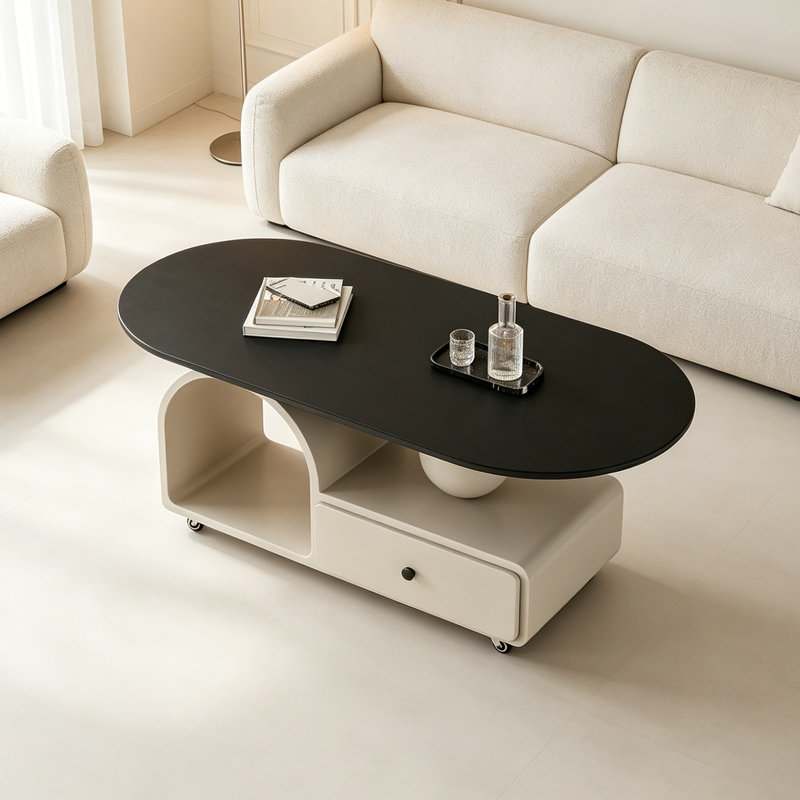 Table basse moderne et élégante, H 17,71 po x L 47,24 po x l 23,62 po, Plateau noir / base blanche
