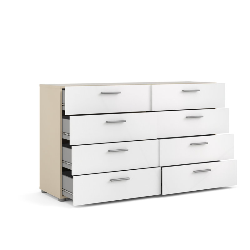 Gianna 8 Drawer 55.12" W Double Dresser, Oak/White