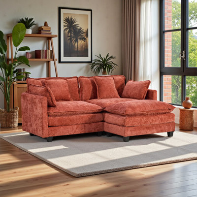 Causeuse rembourrée en chenille l 78 po Geneveve avec repose-pieds, 4 coussins et coussins en mousse compressée