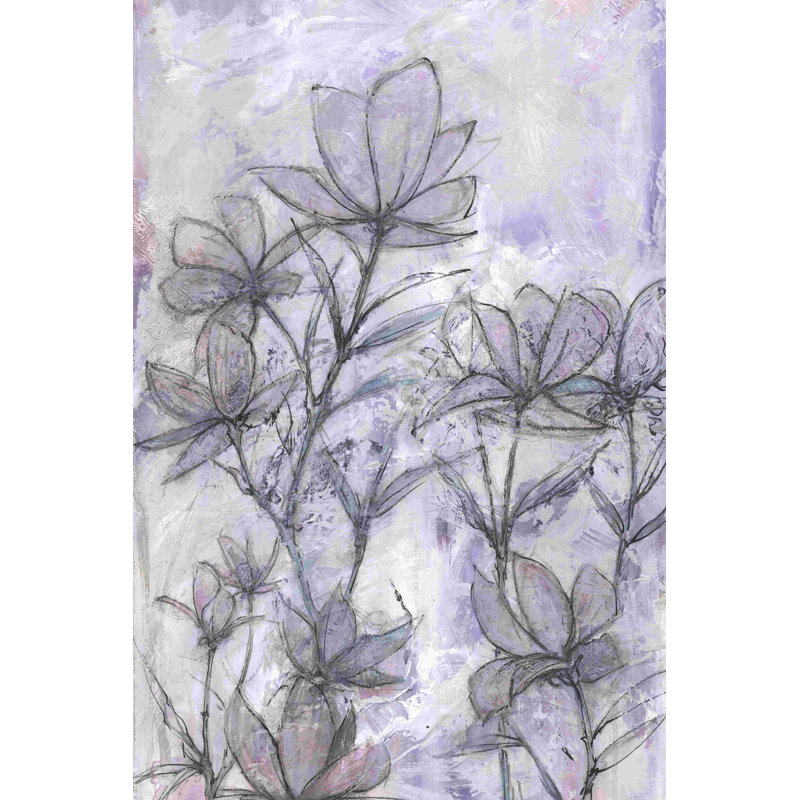 Fleurs mauves, croquis, peinture, H 18 po x l 12 po
