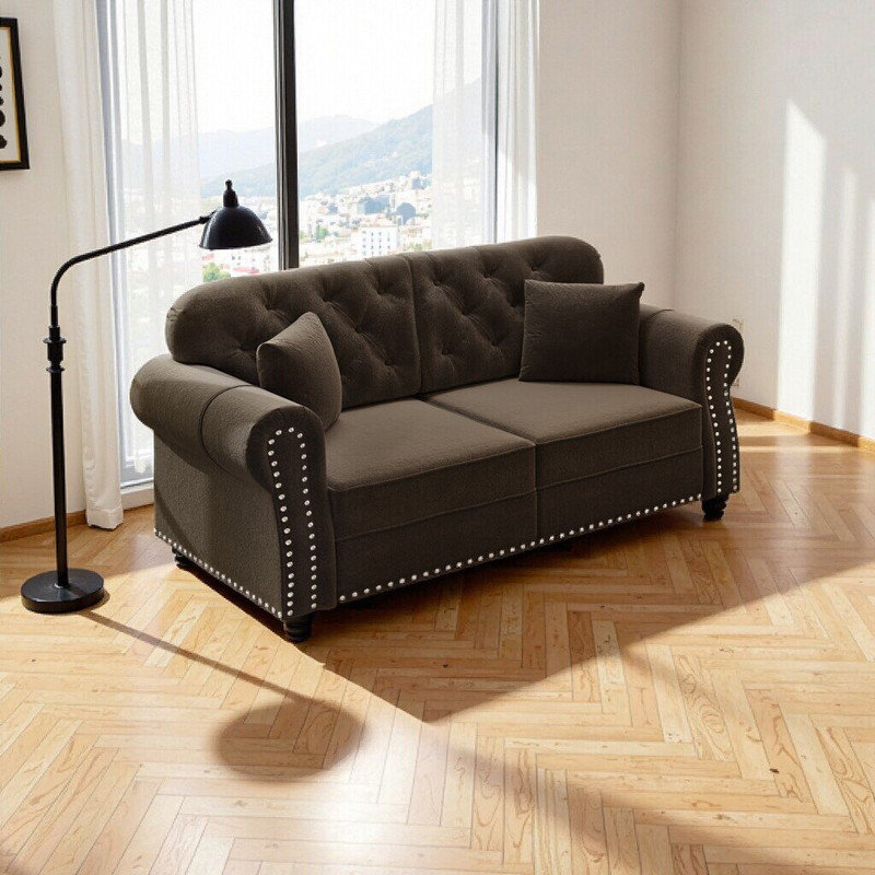 Canapé en velours 63 po Chesterfield, Brun
