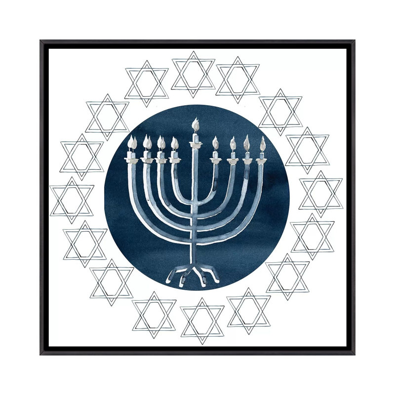 «Happy Hanukkah Collection F» par Grace Popp - impression, H 26 po x l 26 po x P 1,5 po, Toile avec cadre noir patiné