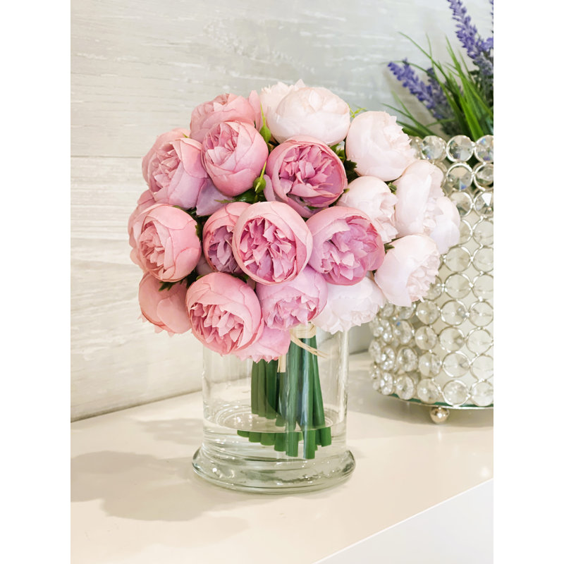 Peony Floral Arrangements in Vase, Dark Pink/Light Pink