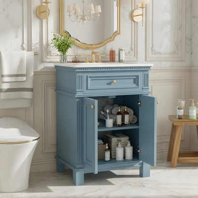 24" Minimalist Freestanding Vanity with Sink and Soft-close Storage