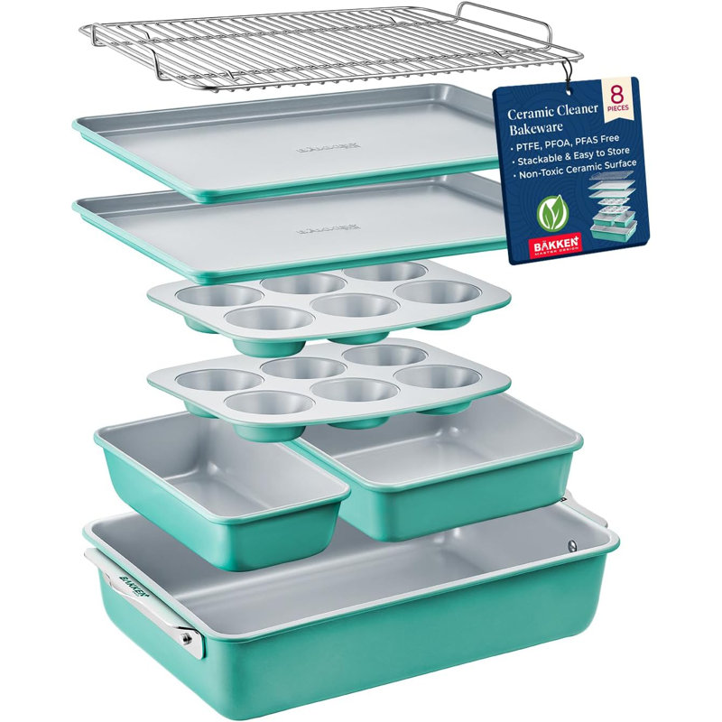 Lifemaster 8 Piece Non-Stick Steel Bakeware Set, Teal