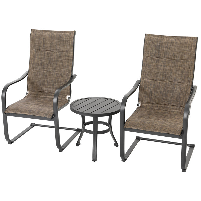 Outdoor 3-piece Bistro Set, Round Side Table And PVC-coated polyester Dining Chairs