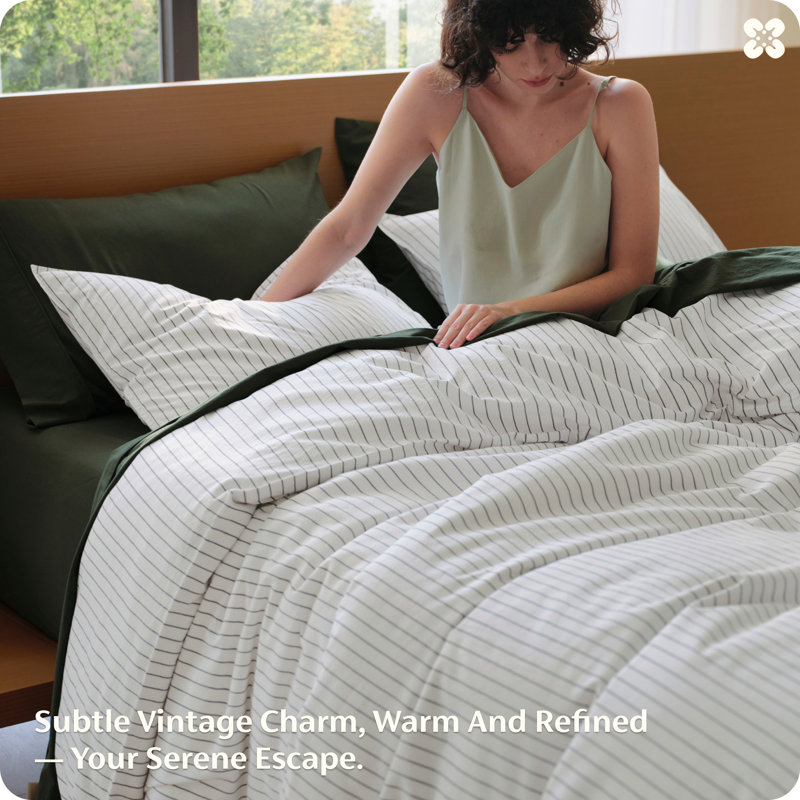 Ensemble de housse de couette en vichy 100% coton délavé à finition lin, tissé à la main avec tissage réversible teint en fil et artisanat double point (ensemble de 3)