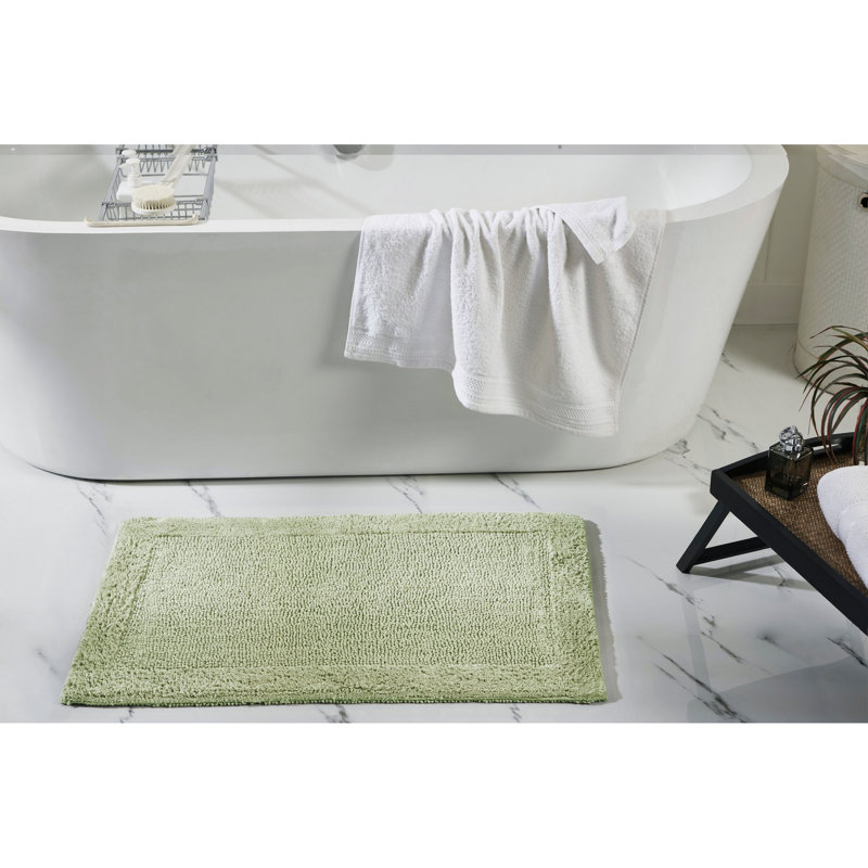 Tapis pour salle de bain réversible 100% coton touffeté de qualité supérieure Jasmyne, Rectangle 21 po x 34 po, Sauge