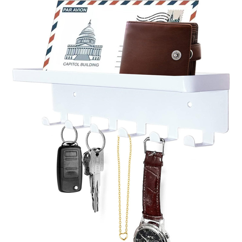 Glynnis Metal Wall Organizer with Key Hooks, White