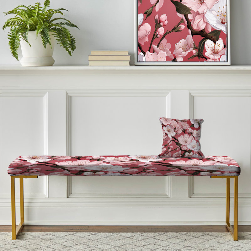 Banc floral rembourré or, Cherry Blossom Delight