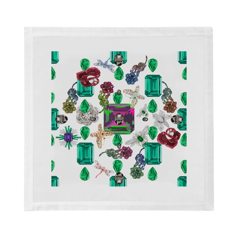 Jewel Box Emeralds Cotton Sateen Dinner Napkins, White