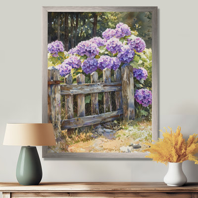 Hortensias d'été par la clôture de la ferme III - art mural floral salon