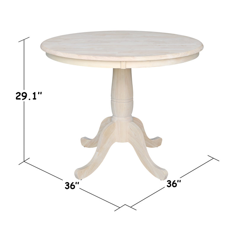 Table de salle à manger à piédestal en bois massif, H 30 po x L 36 po x l 36 po, Brut