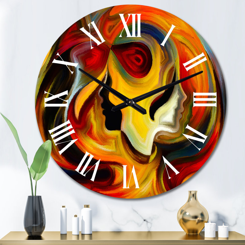Horloge murale moderne rouge, jaune et orange, Surdimensionné