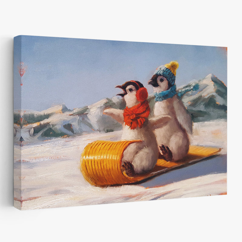 Toboggan - animaux, fantaisie urbaine, pop, surréalisme, oiseaux, H 24 po x l 36 po