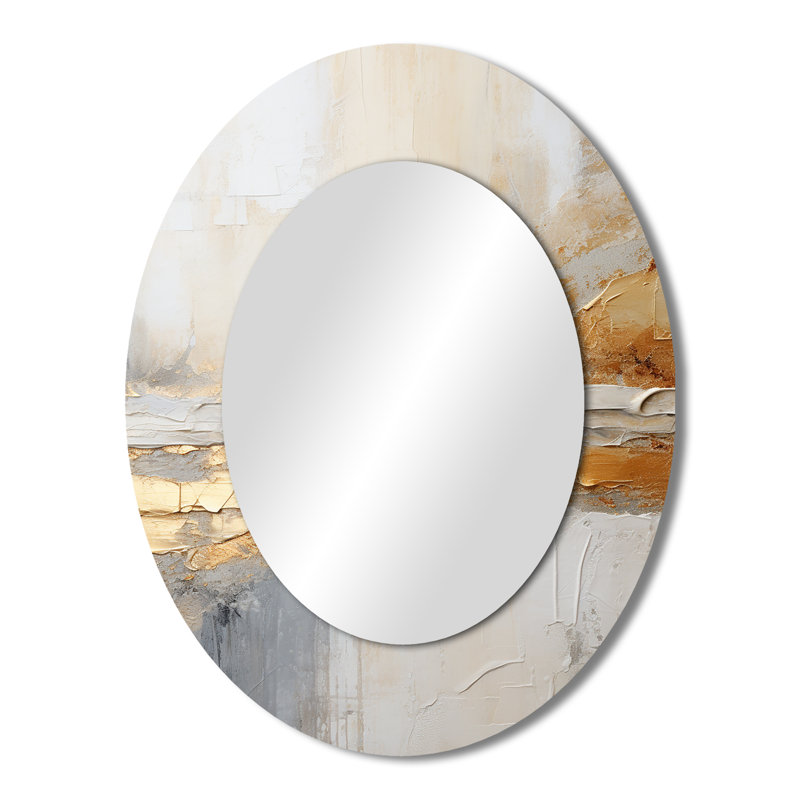 Beige abstrait Fusion I - miroir décoratif ovale côtier sur métal, 43 po x 33 po