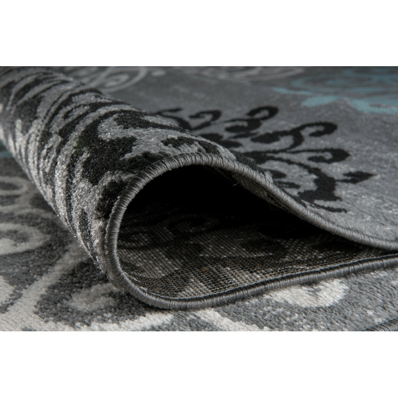 Padowski Floral Gray/Blue/Black Area Rug, Rectangle 10' x 14'