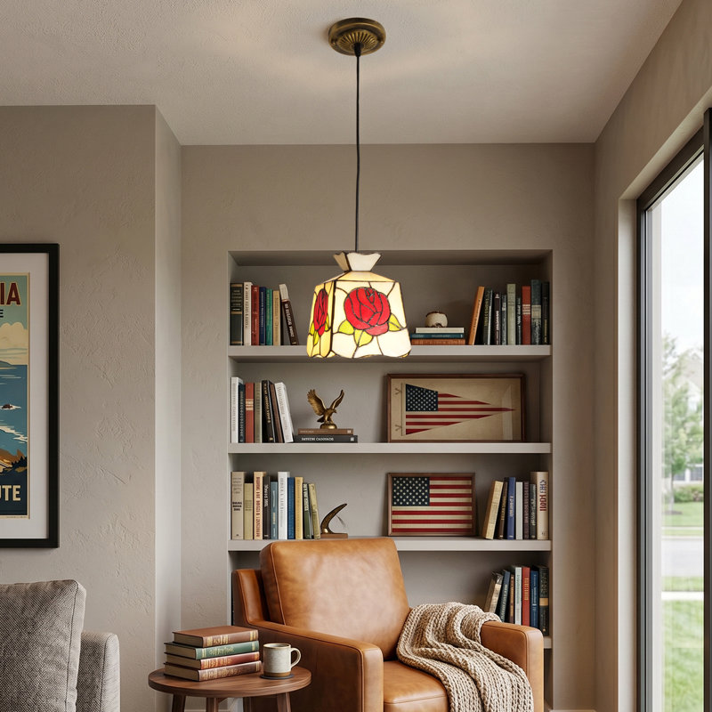 Luminaire suspendu en verre teinté rose à motif de lumière en verre de fer pour lampe de salle à manger