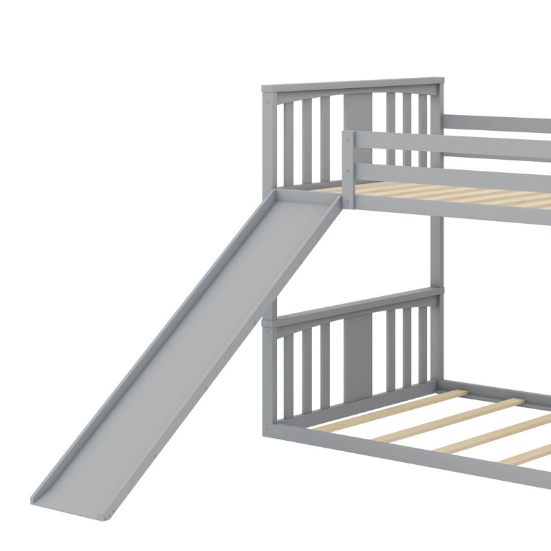 Twin On Twin Bunk Bed Featuring Exciting Slide And Sturdy Ascending Ladder
