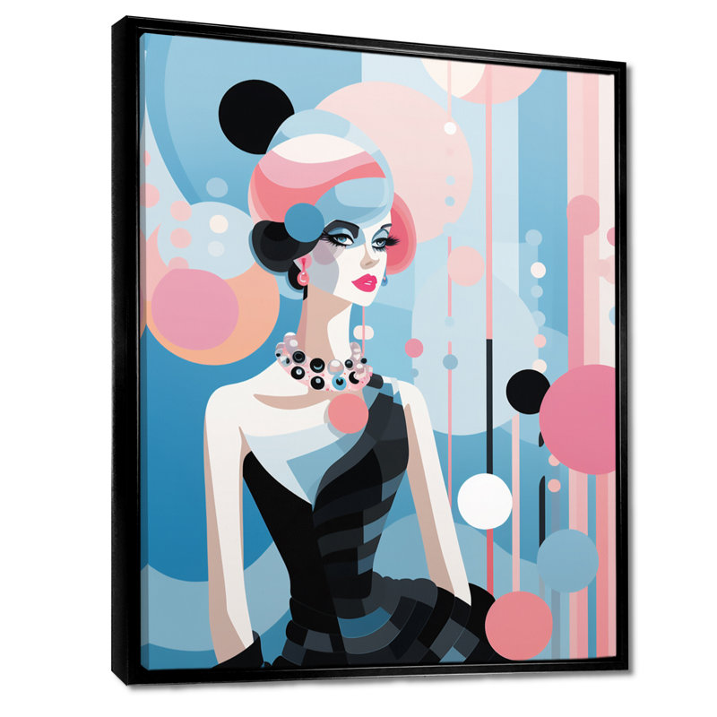 Stylish Glam Lady - robe de soirée femme Pop Wall Art, Cadre flottant noir, H 44 po x l 34 po