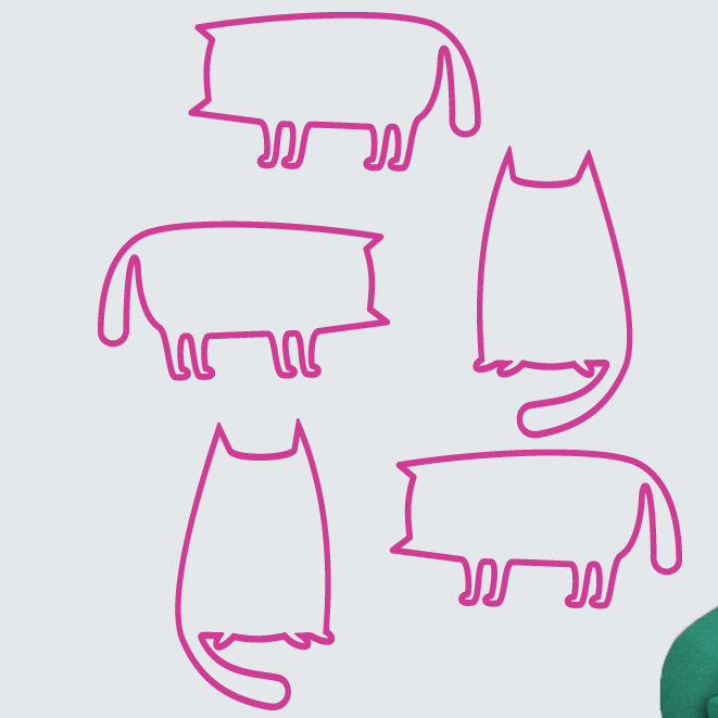 Ensemble d’adhésif décoratif 5 pièces contours de chat, Rose vif
