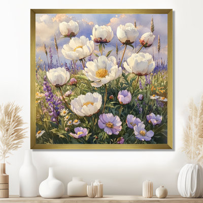 Pivoines dans le champ de fleurs sauvages III - pivoines, art mural