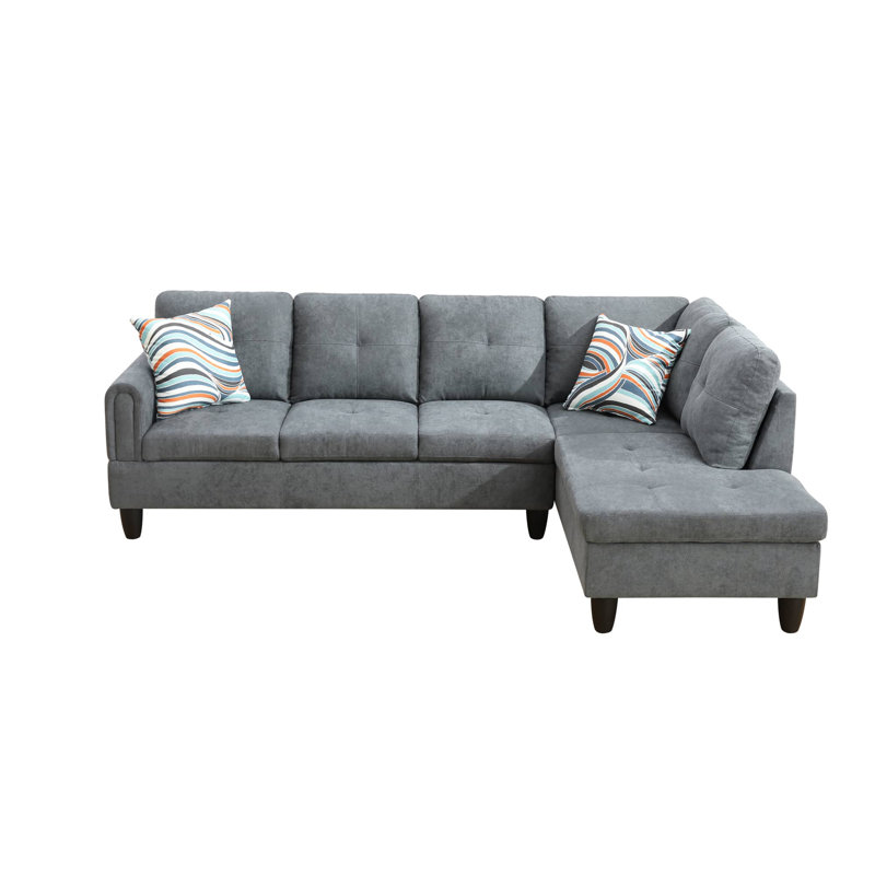 Gonen Upholstered L-Shaped Sectional, Right Hand Facing, Gray Velvet/Linen Blend