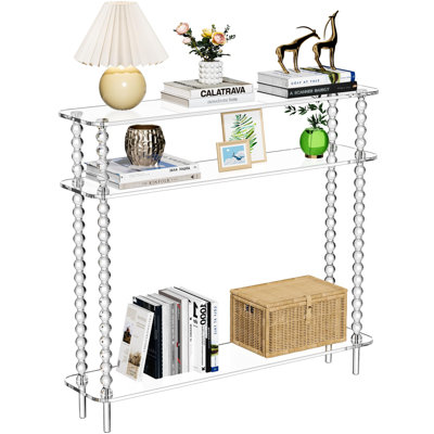 Acrylic Console Table Narrow, 3 Tier Long Entryway Table With Storage, Mid-century Modern Sofa Table For Living Room, Hallway (Clear, 39.4“×9.4”×35.4“)