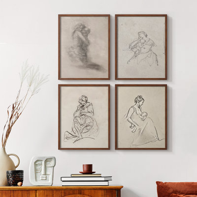 Vintage Sketch LXXIV  Framed Print - Set of 4