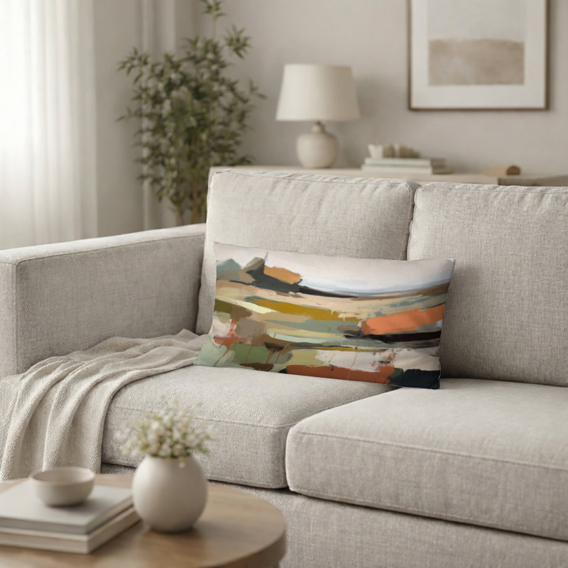 Coussin Green and Beige Transcendant Reality, H 12 po x l 20 po