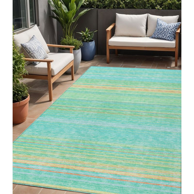 Tapis extérieur lavable rayé vert aqua 5 pi x 8 pi