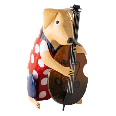 Metal Patriotic Dog Statue with Bass